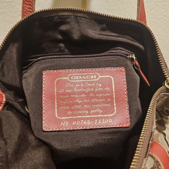 Coach Tote Tan Signature Canvas With Orange Accent - Picture 12 of 16